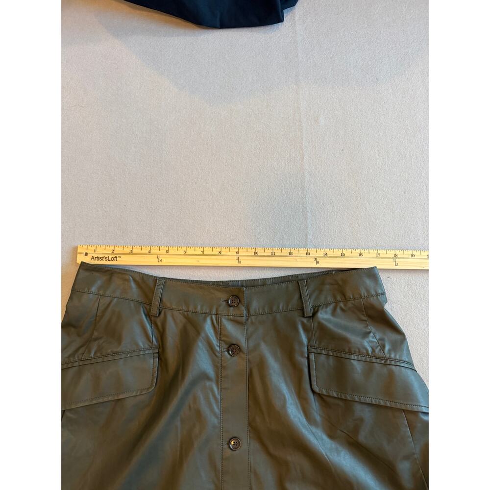 Banana Republic Olive Green Faux Leather Midi Skirt - Picture 6 of 9